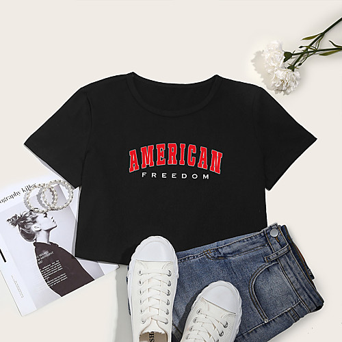 Women's Crop Tshirt Letter Print Round Neck Tops Cotton Basic Basic Top White Black
Women's Crop Tshirt Letter Print Round Neck Tops Cotton Basic Basic Top White Black