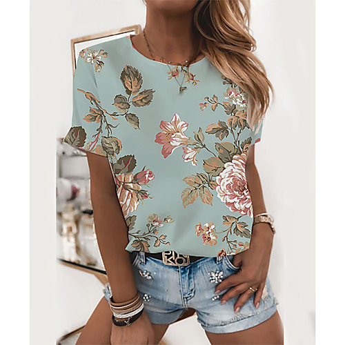 Women's T shirt Floral Graphic Print Round Neck Tops Basic Basic Top White Blue Green
Women's T shirt Floral Graphic Print Round Neck Tops Basic Basic Top White Blue Green