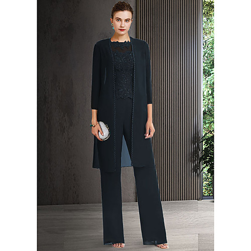 Pantsuit / Jumpsuit Mother of the Bride Dress Elegant Jewel Neck Ankle Length Chiffon Lace 3/4 Length Sleeve with Appliques 2021
Pantsuit / Jumpsuit Mother of the Bride Dress Elegant Jewel Neck Ankle Length Chiffon Lace 3/4 Length Sleeve with Appliques 2021
