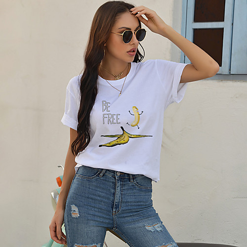Women's T shirt Text Print Round Neck Tops Cotton Basic Basic Top White Black Red
Women's T shirt Text Print Round Neck Tops Cotton Basic Basic Top White Black Red
