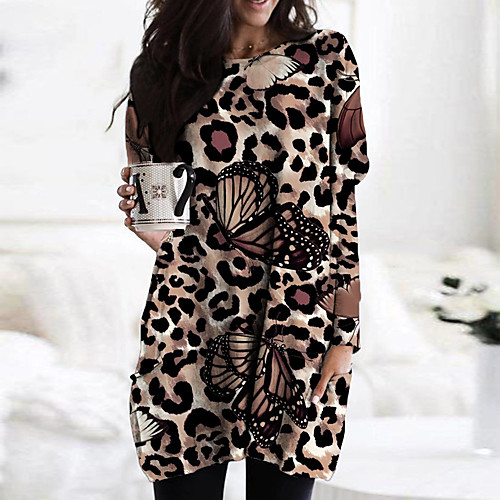 Women's Shift Dress Short Mini Dress Brown Long Sleeve Print Animal Print Fall Spring Round Neck Casual 3D Print S M L XL XXL 3XL
Women's Shift Dress Short Mini Dress Brown Long Sleeve Print Animal Print Fall Spring Round Neck Casual 3D Print S M L XL XXL 3XL