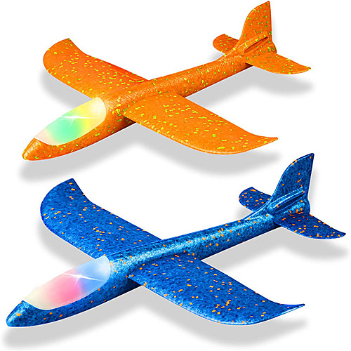 

2 Pack LED Light Airplane 17.5 Inch Large Throwing Foam Plane 2 Flight Mode Glider Plane Flying Toy for Kids Gifts for 3 4 5 6 7 8 9 Years Old Boy Outdoor Sport Toys Birthday Party Favors Foam Airplane