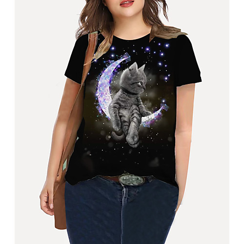 Women's Plus Size Print Cat Graphic Moon T shirt Large Size Crewneck Short Sleeve Basic Tops XL XXL 3XL Black Big Size
Women's Plus Size Print Cat Graphic Moon T shirt Large Size Crewneck Short Sleeve Basic Tops XL XXL 3XL Black Big Size