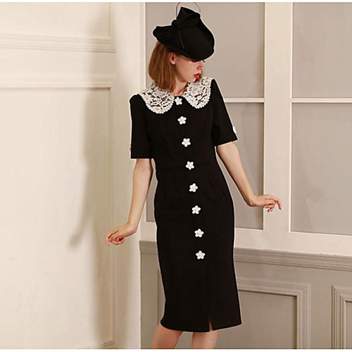 Sheath / Column Little Black Dress Vintage Homecoming Cocktail Party Dress Peter Pan Collar Half Sleeve Knee Length Stretch Fabric with Pearls 2021
Sheath / Column Little Black Dress Vintage Homecoming Cocktail Party Dress Peter Pan Collar Half Sleeve Knee Length Stretch Fabric with Pearls 2021