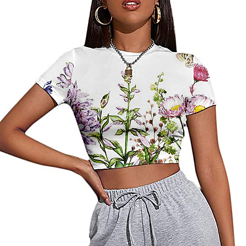 Women's Crop Tshirt Floral Graphic Print Round Neck Tops Basic Basic Top White Purple Red
Women's Crop Tshirt Floral Graphic Print Round Neck Tops Basic Basic Top White Purple Red