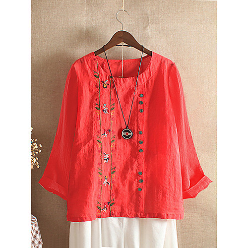 Women's Plus Size Blouse Shirt Large Size Round Neck 3/4 Length Sleeve Tops M L XL Navy White Red Big Size
Women's Plus Size Blouse Shirt Large Size Round Neck 3/4 Length Sleeve Tops M L XL Navy White Red Big Size