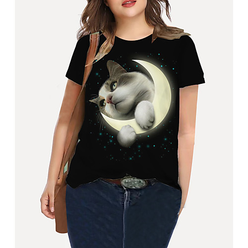 Women's Plus Size Print Cat Graphic Moon T shirt Large Size Crewneck Short Sleeve Basic Tops XL XXL 3XL Black Big Size
Women's Plus Size Print Cat Graphic Moon T shirt Large Size Crewneck Short Sleeve Basic Tops XL XXL 3XL Black Big Size