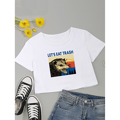 Women's Crop Tshirt Letter Animal Print Round Neck Tops Cotton Basic Basic Top White Black
Women's Crop Tshirt Letter Animal Print Round Neck Tops Cotton Basic Basic Top White Black