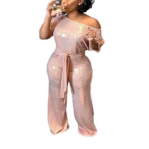 lkous women's evening sparkly jumpsuits off shoulder short sleeve party sequins rompers high waisted wide leg pants suit pink
lkous women's evening sparkly jumpsuits off shoulder short sleeve party sequins rompers high waisted wide leg pants suit pink