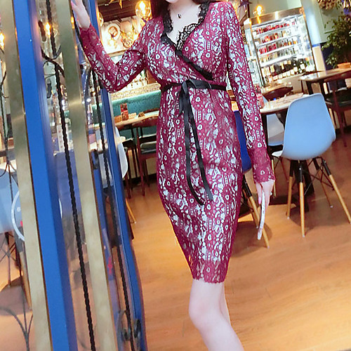 Sheath / Column Elegant bodycon Party Wear Cocktail Party Dress V Neck Long Sleeve Short / Mini Lace with Bow(s) 2021
Sheath / Column Elegant bodycon Party Wear Cocktail Party Dress V Neck Long Sleeve Short / Mini Lace with Bow(s) 2021