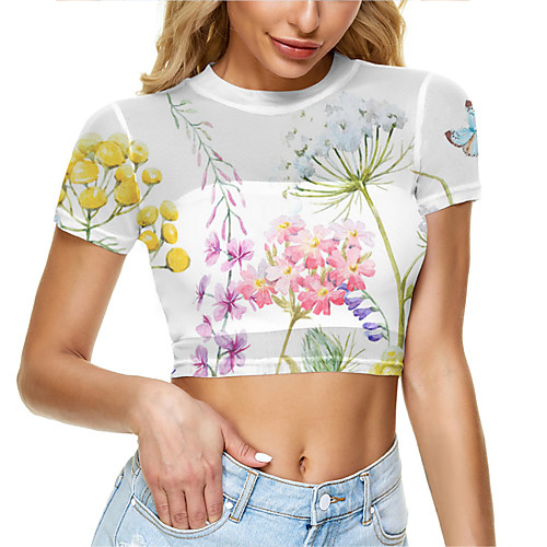 Women's Crop Tshirt Floral Graphic Mesh Print Round Neck Tops Basic Basic Top White Purple Red
Women's Crop Tshirt Floral Graphic Mesh Print Round Neck Tops Basic Basic Top White Purple Red