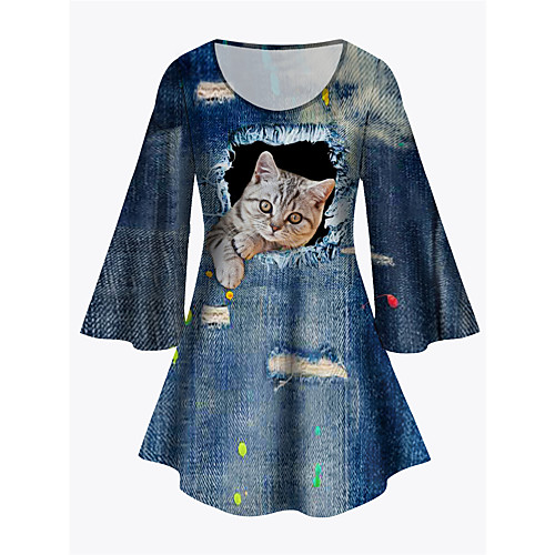 Women's Plus Size Print Cat Graphic Animal Tunic Large Size Crewneck 3/4 Length Sleeve Basic Tops XL XXL 3XL Blue Big Size
Women's Plus Size Print Cat Graphic Animal Tunic Large Size Crewneck 3/4 Length Sleeve Basic Tops XL XXL 3XL Blue Big Size