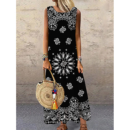 Women's Shift Dress Maxi long Dress White Black Sleeveless Floral Print Print Spring Summer Round Neck Casual 2021 S M L XL XXL 3XL
Women's Shift Dress Maxi long Dress White Black Sleeveless Floral Print Print Spring Summer Round Neck Casual 2021 S M L XL XXL 3XL