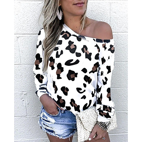 Women's T shirt Leopard Cheetah Print Long Sleeve Print Off Shoulder Tops Basic Basic Top White
Women's T shirt Leopard Cheetah Print Long Sleeve Print Off Shoulder Tops Basic Basic Top White