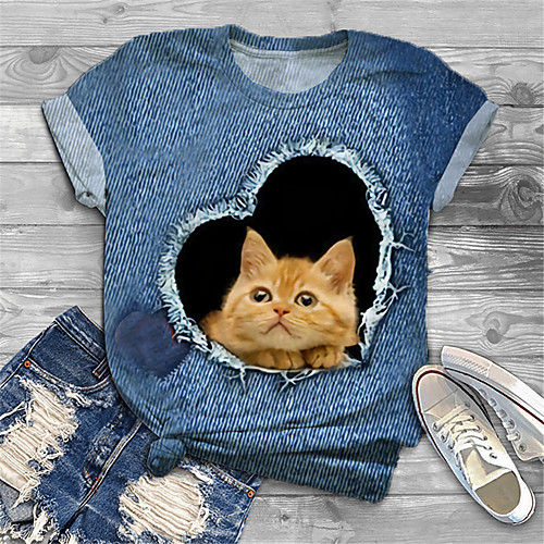 Women's Plus Size Print Cat Graphic Heart T shirt Large Size Crewneck Short Sleeve Basic Tops XL XXL 3XL Blue Big Size
Women's Plus Size Print Cat Graphic Heart T shirt Large Size Crewneck Short Sleeve Basic Tops XL XXL 3XL Blue Big Size