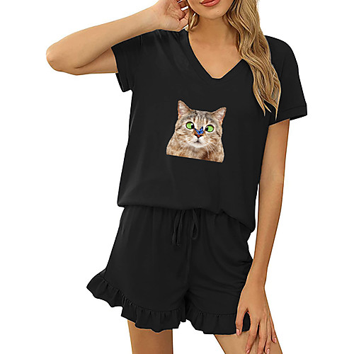 Women's Basic Streetwear Cat Vacation Casual / Daily Two Piece Set Tracksuit T shirt Loungewear Shorts Drawstring Ruffle Print Tops
Women's Basic Streetwear Cat Vacation Casual / Daily Two Piece Set Tracksuit T shirt Loungewear Shorts Drawstring Ruffle Print Tops