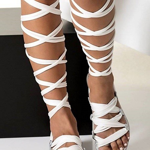 Women's Sandals Flat Heel Round Toe PU Ribbon Tie Solid Colored White Black Blue
Women's Sandals Flat Heel Round Toe PU Ribbon Tie Solid Colored White Black Blue