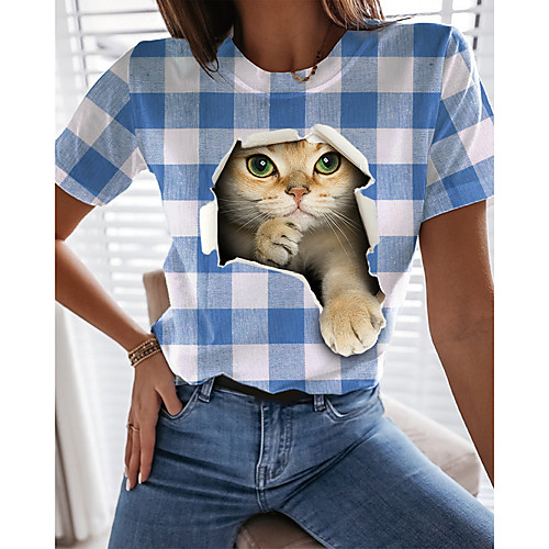 Women's T shirt Cat Plaid 3D Print Round Neck Tops Basic Basic Top Black Blue Red
Women's T shirt Cat Plaid 3D Print Round Neck Tops Basic Basic Top Black Blue Red