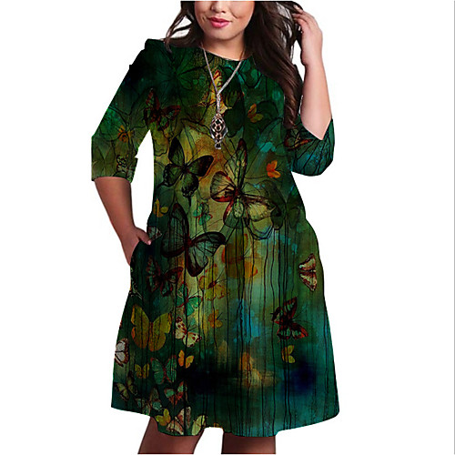 Women's Plus Size Graphic Butterfly Animal Print Basic 3/4 Length Sleeve Fall Knee Length Dress T Shirt Dress Tee Dress Green
Women's Plus Size Graphic Butterfly Animal Print Basic 3/4 Length Sleeve Fall Knee Length Dress T Shirt Dress Tee Dress Green
