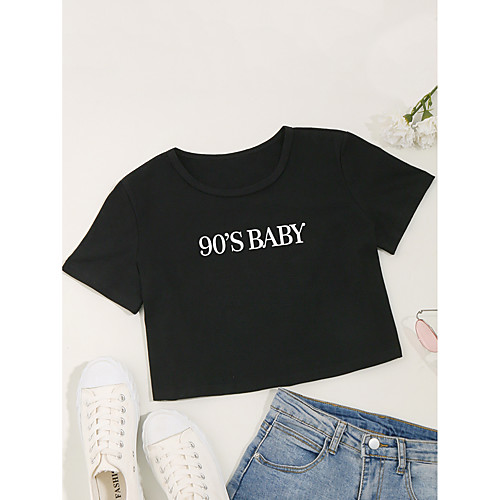 Women's Crop Tshirt Letter Print Round Neck Tops Cotton Basic Basic Top White Black
Women's Crop Tshirt Letter Print Round Neck Tops Cotton Basic Basic Top White Black