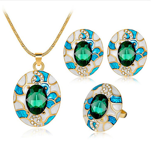 

Women's Cubic Zirconia Jewelry Set Geometrical Flower Stylish Gold Plated Earrings Jewelry Black / Blue / Green For Anniversary Party Evening Gift Festival 1 set