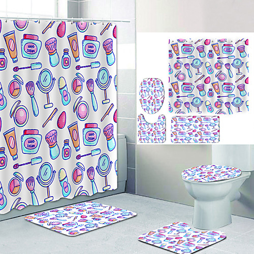 Blue Cosmetics Digital Printing Four-piece Set Shower Curtains and Hooks Modern Polyester Machine Made Waterproof Bathroom
Blue Cosmetics Digital Printing Four-piece Set Shower Curtains and Hooks Modern Polyester Machine Made Waterproof Bathroom
