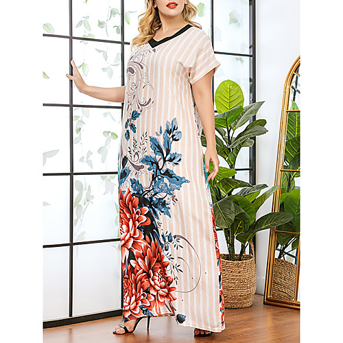 Women's Plus Size Dresses Shift Dress Maxi long Dress Short Sleeve Floral Striped Print V Neck Casual Spring & Summer Beige L XL XXL 3XL / Loose
Women's Plus Size Dresses Shift Dress Maxi long Dress Short Sleeve Floral Striped Print V Neck Casual Spring & Summer Beige L XL XXL 3XL / Loose
