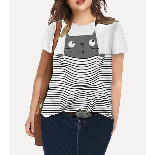 Women's Plus Size Print Striped Cat Graphic T shirt Large Size Crewneck Short Sleeve Basic Tops XL XXL 3XL White Big Size
Women's Plus Size Print Striped Cat Graphic T shirt Large Size Crewneck Short Sleeve Basic Tops XL XXL 3XL White Big Size