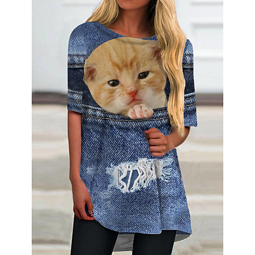 Women's T Shirt Dress Tee Dress Short Mini Dress Blue Half Sleeve Cat Animal Print Spring Summer Round Neck Casual 2021 S M L XL XXL 3XL
Women's T Shirt Dress Tee Dress Short Mini Dress Blue Half Sleeve Cat Animal Print Spring Summer Round Neck Casual 2021 S M L XL XXL 3XL