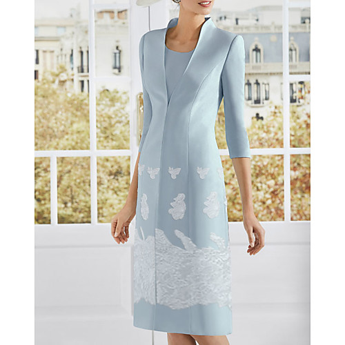 Two Piece Sheath / Column Mother of the Bride Dress Elegant Jewel Neck Knee Length Lace Satin 3/4 Length Sleeve with Appliques 2021
Two Piece Sheath / Column Mother of the Bride Dress Elegant Jewel Neck Knee Length Lace Satin 3/4 Length Sleeve with Appliques 2021