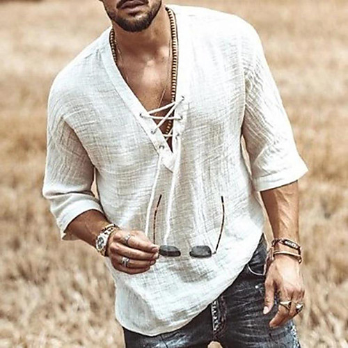 Men's Tee Shirt Solid Color Drawstring Half Sleeve Casual Tops Casual Fashion Bandage Breathable V Neck White
Men's Tee Shirt Solid Color Drawstring Half Sleeve Casual Tops Casual Fashion Bandage Breathable V Neck White