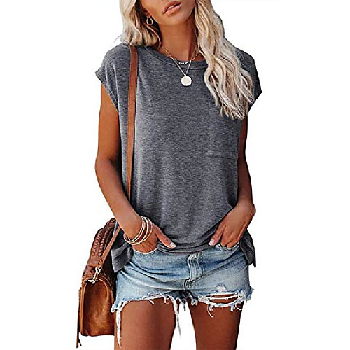women's casual cap sleeve shirts summer loose solid color basic tee tops with pocket dark gray
women's casual cap sleeve shirts summer loose solid color basic tee tops with pocket dark gray