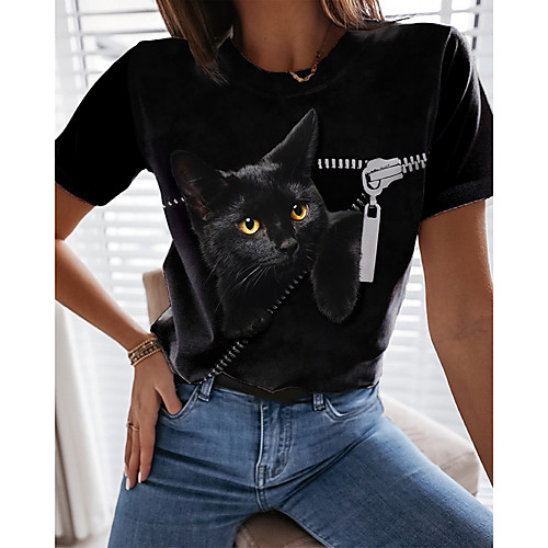 Women's 3D Cat Painting T shirt Cat 3D Animal Print Round Neck Basic Tops Black
Women's 3D Cat Painting T shirt Cat 3D Animal Print Round Neck Basic Tops Black