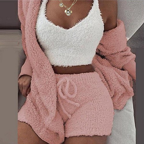 Women's Warm Gift Pajamas Sets Home Christmas Party Street Pure Color Polyester Plush Simple Casual Soft Strap Top Shorts Fall Long Sleeve Sleeveless
Women's Warm Gift Pajamas Sets Home Christmas Party Street Pure Color Polyester Plush Simple Casual Soft Strap Top Shorts Fall Long Sleeve Sleeveless