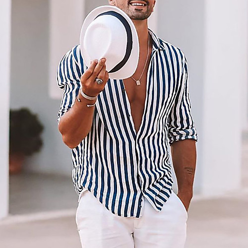 Men's Street Shirt Striped Button-Down Print Long Sleeve Tops Cotton Casual Fashion Breathable Comfortable Blue / Fall / Winter
Men's Street Shirt Striped Button-Down Print Long Sleeve Tops Cotton Casual Fashion Breathable Comfortable Blue / Fall / Winter