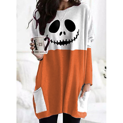 Women's Halloween Abstract Painting T shirt Plaid Color Block Pumpkin Long Sleeve Pocket Print Round Neck Basic Halloween Tops Wine Gray Orange / 3D Print
Women's Halloween Abstract Painting T shirt Plaid Color Block Pumpkin Long Sleeve Pocket Print Round Neck Basic Halloween Tops Wine Gray Orange / 3D Print