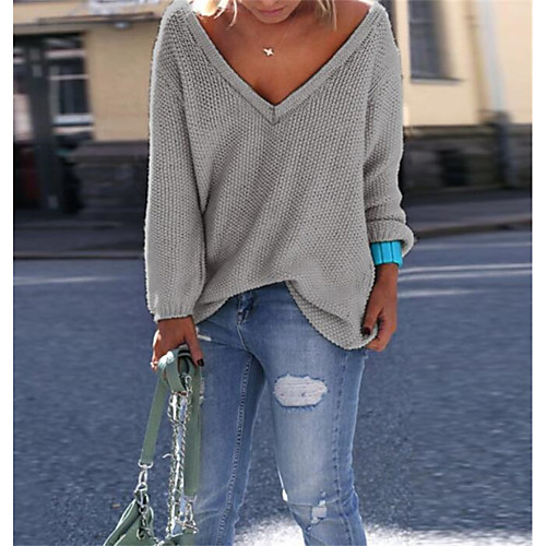 Women's Pullover Sweater Knitted Solid Color Basic Casual Long Sleeve Loose Sweater Cardigans V Neck Fall Winter Blue Blushing Pink Green
Women's Pullover Sweater Knitted Solid Color Basic Casual Long Sleeve Loose Sweater Cardigans V Neck Fall Winter Blue Blushing Pink Green