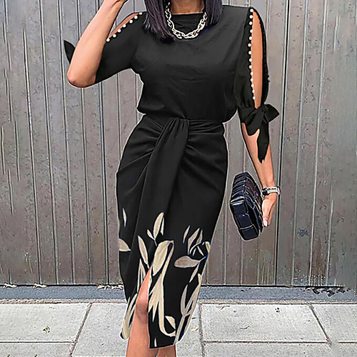Women's Sheath Dress Midi Dress Wine Black Dark Blue 3/4 Length Sleeve Floral Split Hollow Out Lace up Fall Winter Round Neck Work Elegant Casual 2021 S M L XL XXL 3XL / Party
Women's Sheath Dress Midi Dress Wine Black Dark Blue 3/4 Length Sleeve Floral Split Hollow Out Lace up Fall Winter Round Neck Work Elegant Casual 2021 S M L XL XXL 3XL / Party
