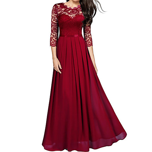 Women's A Line Dress Maxi long Dress Green Black Wine Navy Blue 3/4 Length Sleeve Solid Color Ruched Lace Fall Winter Round Neck Elegant Formal Party 2022 S M L XL XXL
Women's A Line Dress Maxi long Dress Green Black Wine Navy Blue 3/4 Length Sleeve Solid Color Ruched Lace Fall Winter Round Neck Elegant Formal Party 2022 S M L XL XXL