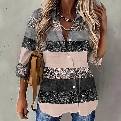 Women's Bright Blouse Shirt Striped Graphic Button Print Shirt Collar Casual Streetwear Tops Blue Purple Pink / 3D Print
Women's Bright Blouse Shirt Striped Graphic Button Print Shirt Collar Casual Streetwear Tops Blue Purple Pink / 3D Print