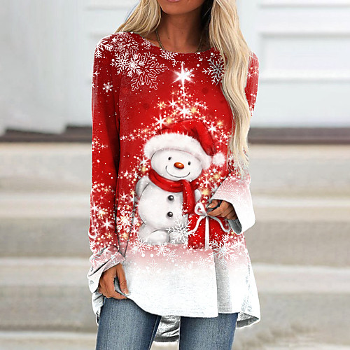 Women's Painting T shirt Snowflake Snowman Print Round Neck Basic Christmas Tops Red / 3D Print
Women's Painting T shirt Snowflake Snowman Print Round Neck Basic Christmas Tops Red / 3D Print
