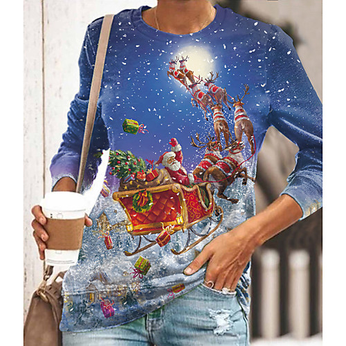 Women's Christmas Painting T shirt Graphic 3D Reindeer Long Sleeve Print Round Neck Basic Christmas Tops Regular Fit Blue / 3D Print
Women's Christmas Painting T shirt Graphic 3D Reindeer Long Sleeve Print Round Neck Basic Christmas Tops Regular Fit Blue / 3D Print