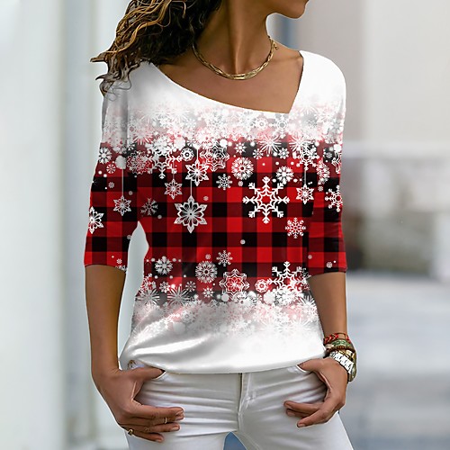 Women's Painting T shirt Plaid Snowflake Tarten Print V Neck Basic Tops Blue Purple Green / 3D Print
Women's Painting T shirt Plaid Snowflake Tarten Print V Neck Basic Tops Blue Purple Green / 3D Print