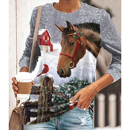 Women's Christmas Painting T shirt Graphic 3D Animal Print Round Neck Basic Christmas Tops Gray / 3D Print
Women's Christmas Painting T shirt Graphic 3D Animal Print Round Neck Basic Christmas Tops Gray / 3D Print