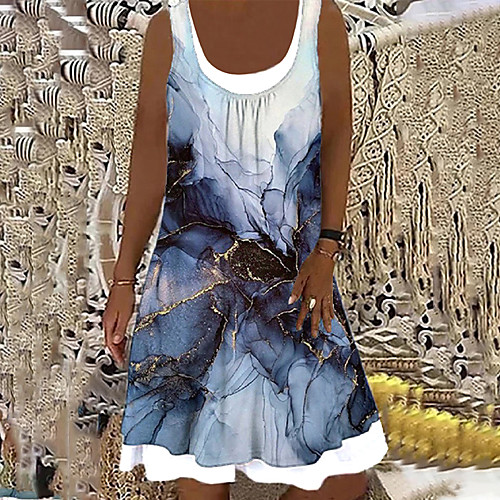 Women's Shift Dress Knee Length Dress Blue Sleeveless Print Fake two piece Print Spring Summer Boat Neck Casual Loose 2022 S M L XL XXL 3XL
Women's Shift Dress Knee Length Dress Blue Sleeveless Print Fake two piece Print Spring Summer Boat Neck Casual Loose 2022 S M L XL XXL 3XL