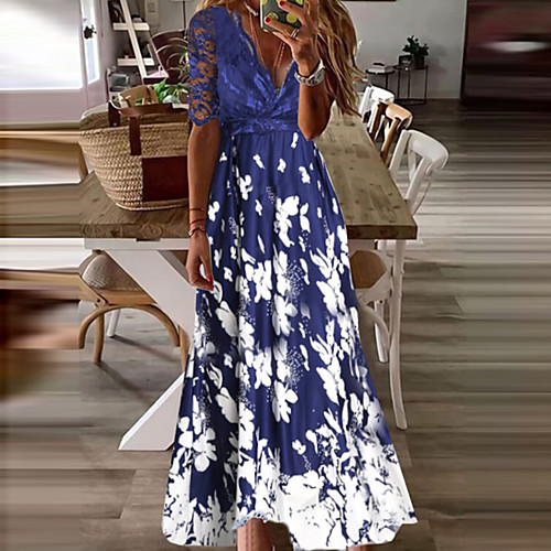 Women's A Line Dress Maxi long Dress Navy Blue Short Sleeve Floral Lace Print Spring Summer V Neck Stylish Casual Modern 2022 S M L XL XXL 3XL / Loose
Women's A Line Dress Maxi long Dress Navy Blue Short Sleeve Floral Lace Print Spring Summer V Neck Stylish Casual Modern 2022 S M L XL XXL 3XL / Loose