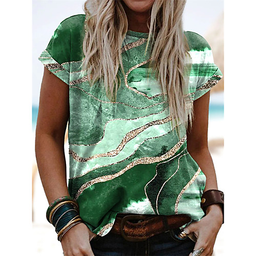 Women's Abstract T shirt Color Block Patchwork Print Round Neck Basic Tops Green / 3D Print
Women's Abstract T shirt Color Block Patchwork Print Round Neck Basic Tops Green / 3D Print