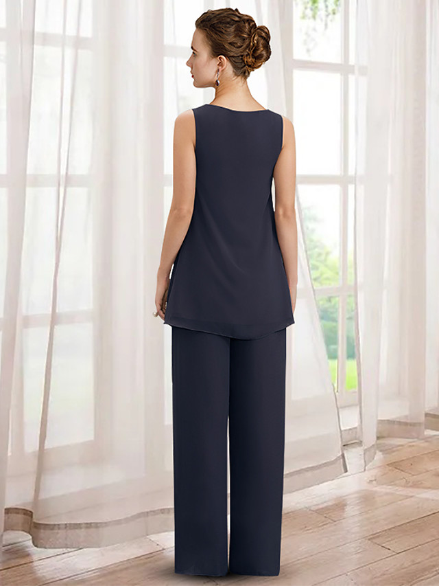 Two Piece Pantsuit Jumpsuit Mother Of The Bride Dress Elegant Jewel