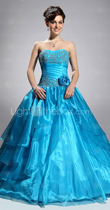 Ball Gown Sweetheart Floor Length Satin Organza Evening Prom Dress