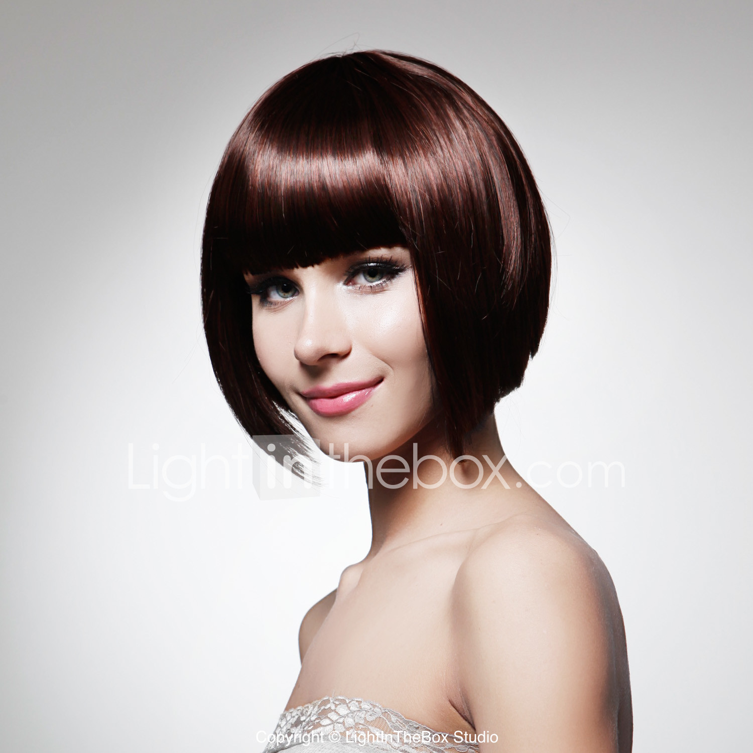 Synthetic Wig Straight Style Wig Burgundy Synthetic Hair 12 Inch